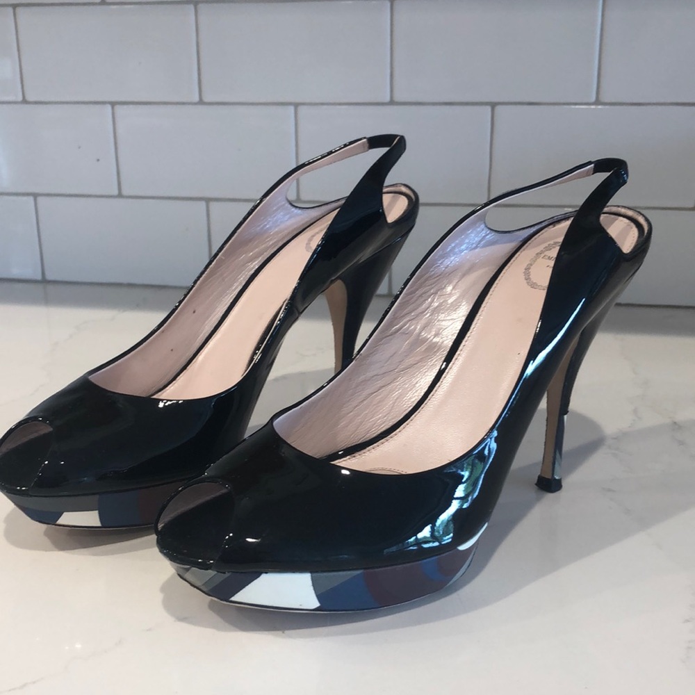 Emilio Pucci Patent leather sling back heels sz 41.